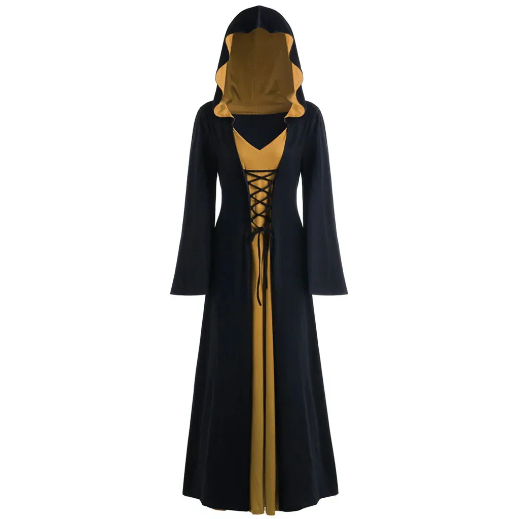Official Medieval Dress Vampire Witch For Women Lace-up Hooded Cloak Robe - Image 4