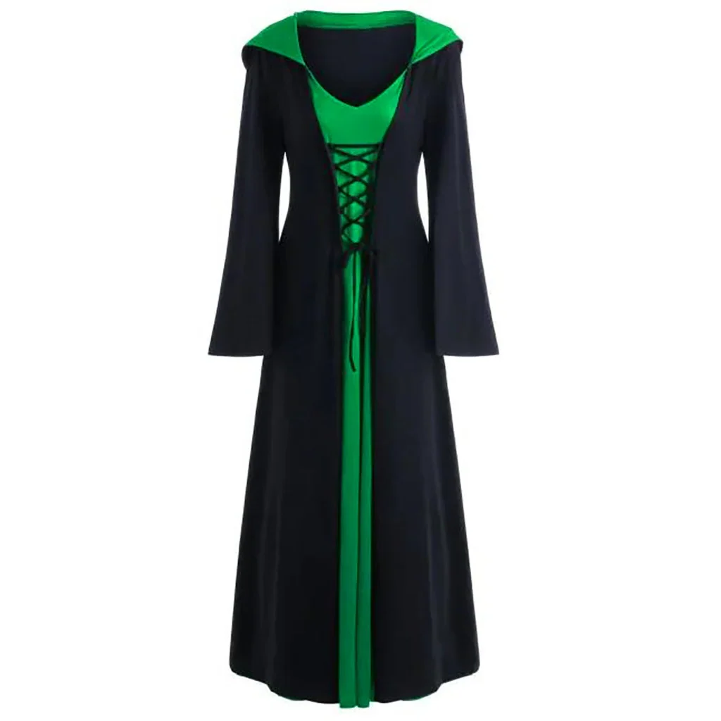 Official Medieval Dress Vampire Witch For Women Lace-up Hooded Cloak Robe - Image 6