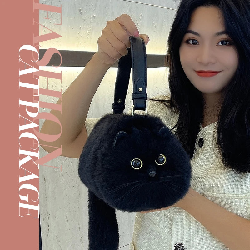 One Shoulder Plush Cat Bag - Image 2