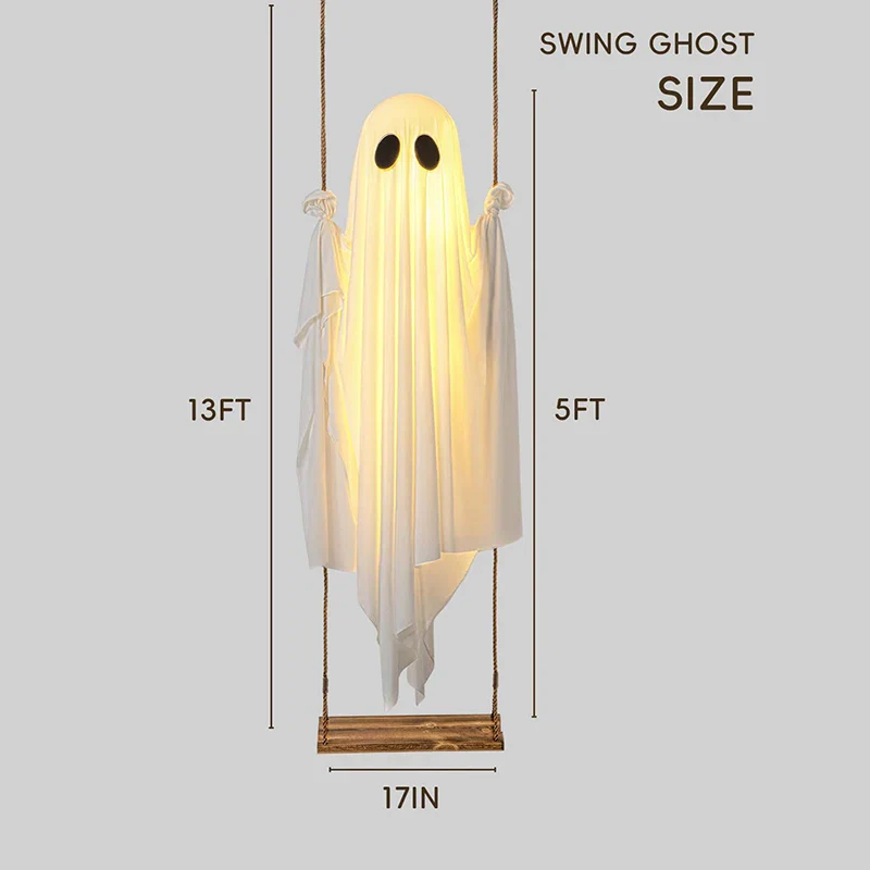 Outdoor Lighted Ghost Halloween Decoration with Swing and LED Lights - Image 4