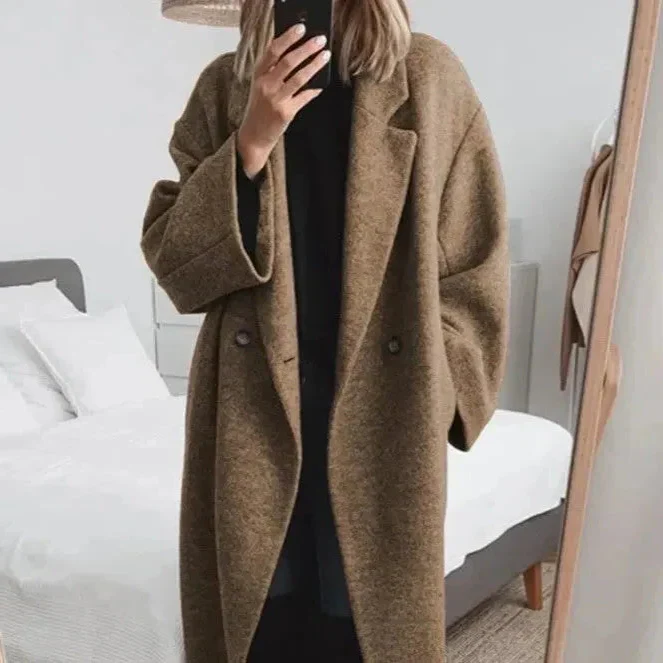 Oversized women's cashmere coat with lapel collar - Image 3