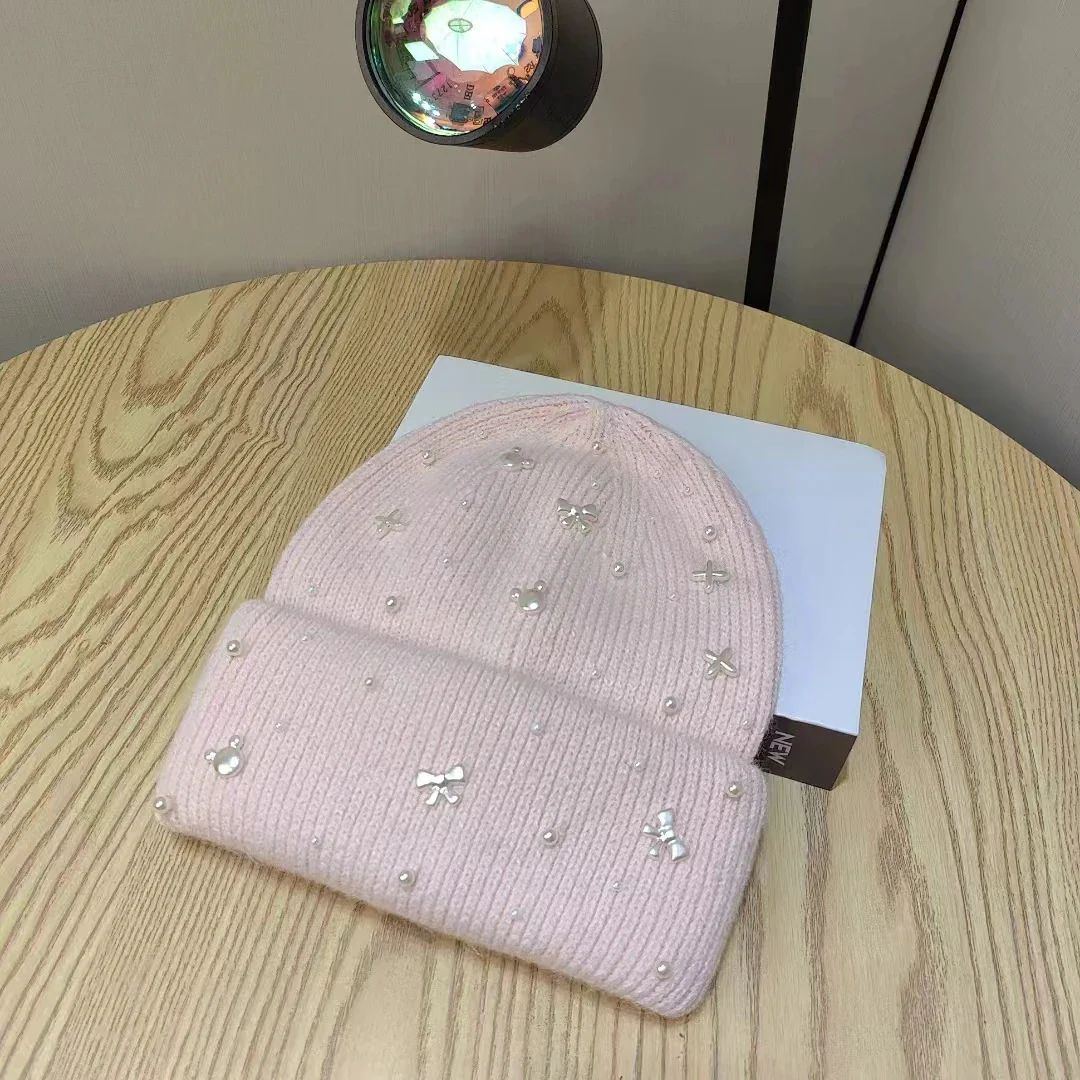 Pearl Accent Knit Beanie Winter Hat - Image 6
