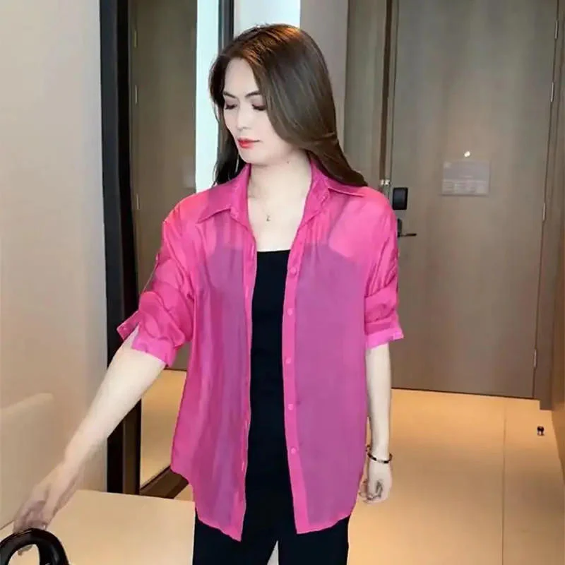 Plain Silk Chiffon Shirt - Image 6