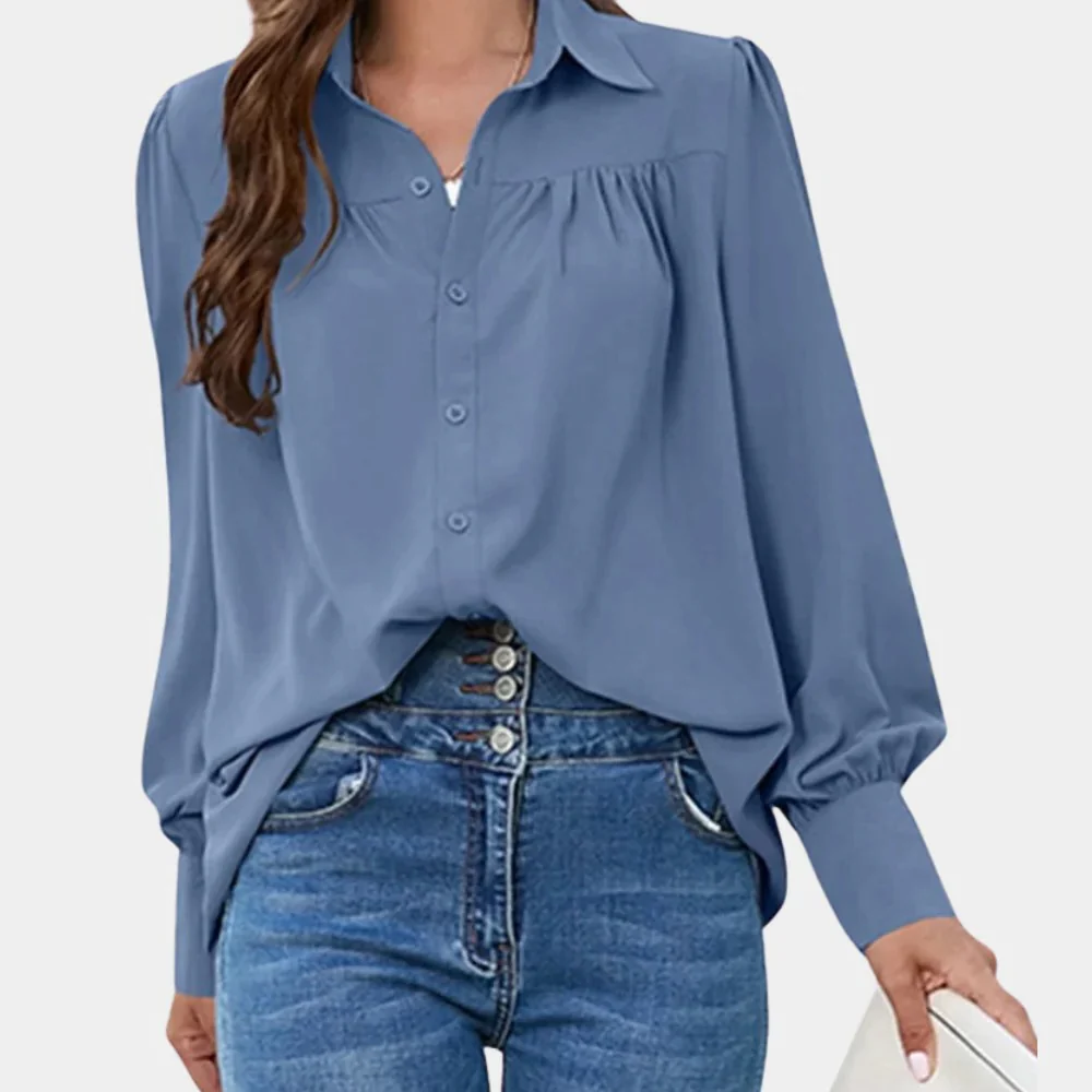 Pleated Long Sleeve Women's Blouse - Image 2