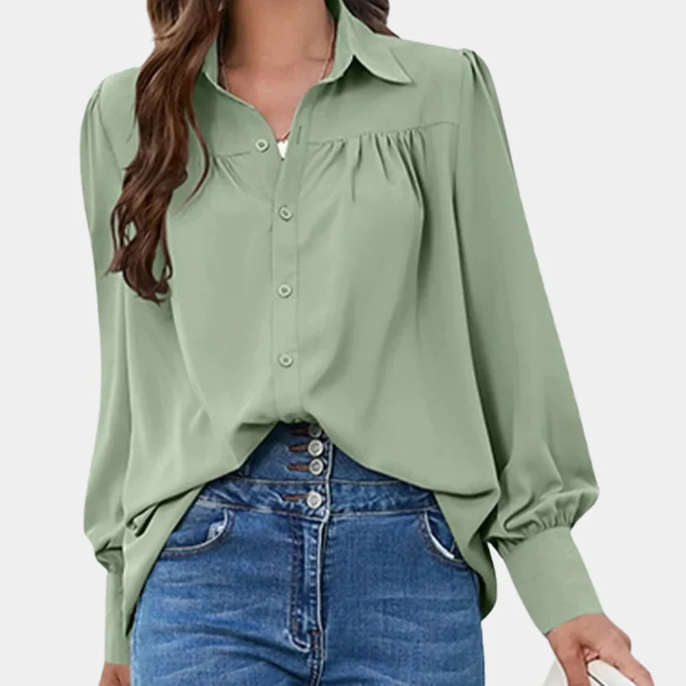 Pleated Long Sleeve Women's Blouse - Image 4