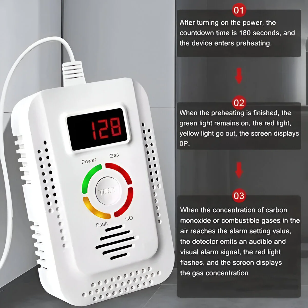Plug-In Household Gas and CO Detection Unit - Image 3