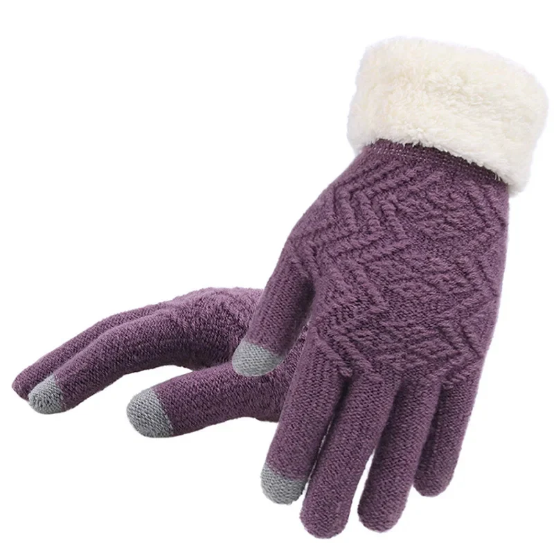 Plush Lined Touch Screen Knitted Gloves - Image 2