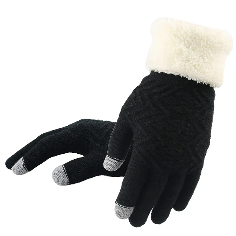 Plush Lined Touch Screen Knitted Gloves - Image 4