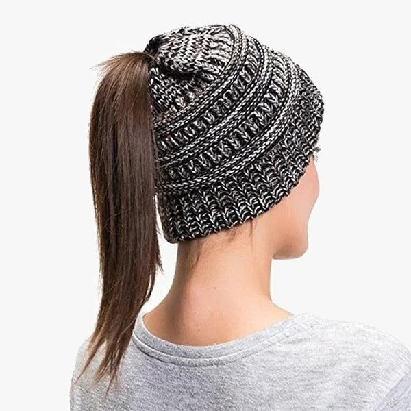 Ponytail Beanie Messy Bun Women's Beanie Solid Ribbed Hat Cap - Image 8