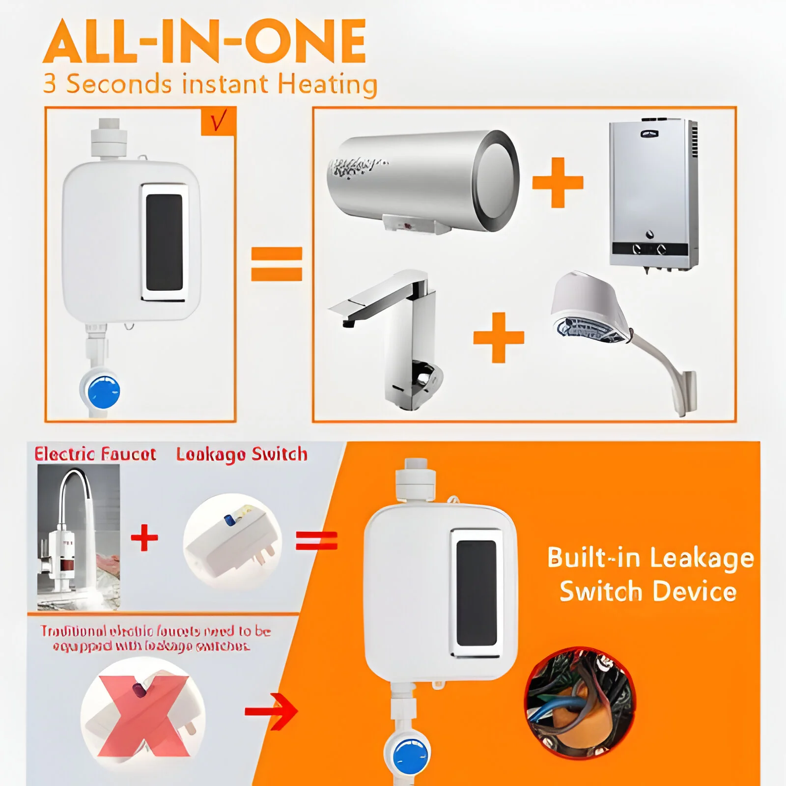Portable Water Heater | Tankless Hot Water Heater Electric 3500W | Temperature Control Knob - Image 3