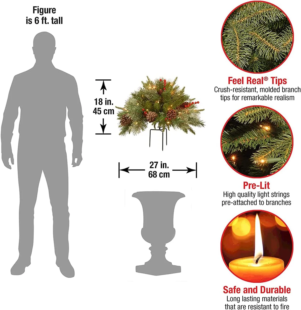 Pre-lit Artificial Christmas Tree Feel Real Urn Filler - Image 5