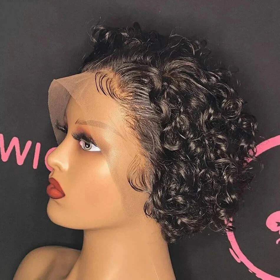 Premium Lace Front Short Curly Pixie Bob Human Hair Weave Wig - Image 4