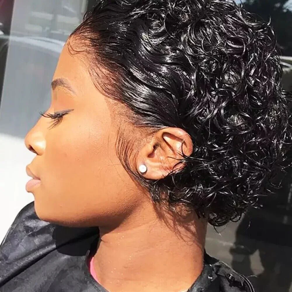 Premium Lace Front Short Curly Pixie Bob Human Hair Weave Wig - Image 7