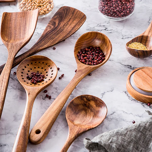 Premium Natural Teak Wood Kitchen Utensils – Eco-Friendly, Non-Toxic Cooking Spoons, Cookware for Home Everyday Use - Image 2