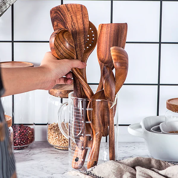 Premium Natural Teak Wood Kitchen Utensils – Eco-Friendly, Non-Toxic Cooking Spoons, Cookware for Home Everyday Use - Image 3