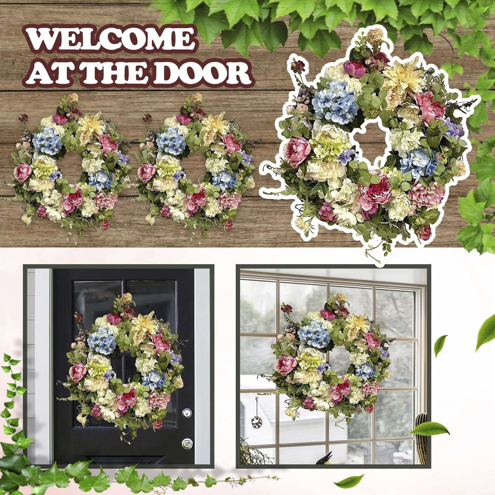 Rainbow Hydrangea Artificial Wreath - Image 2