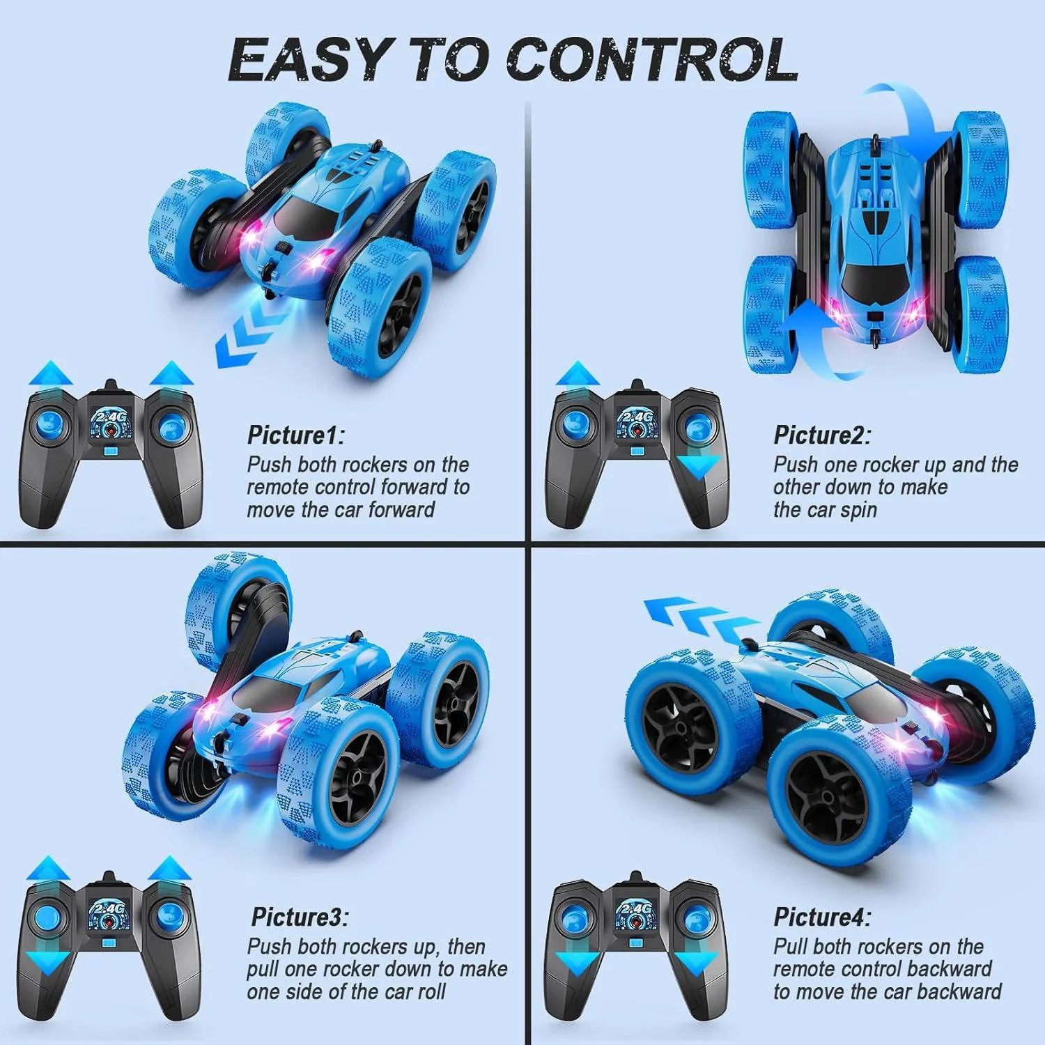 RC Cars Toys for Kids Ages 6 to 12 with LED Lights & 360° Flips - Image 3