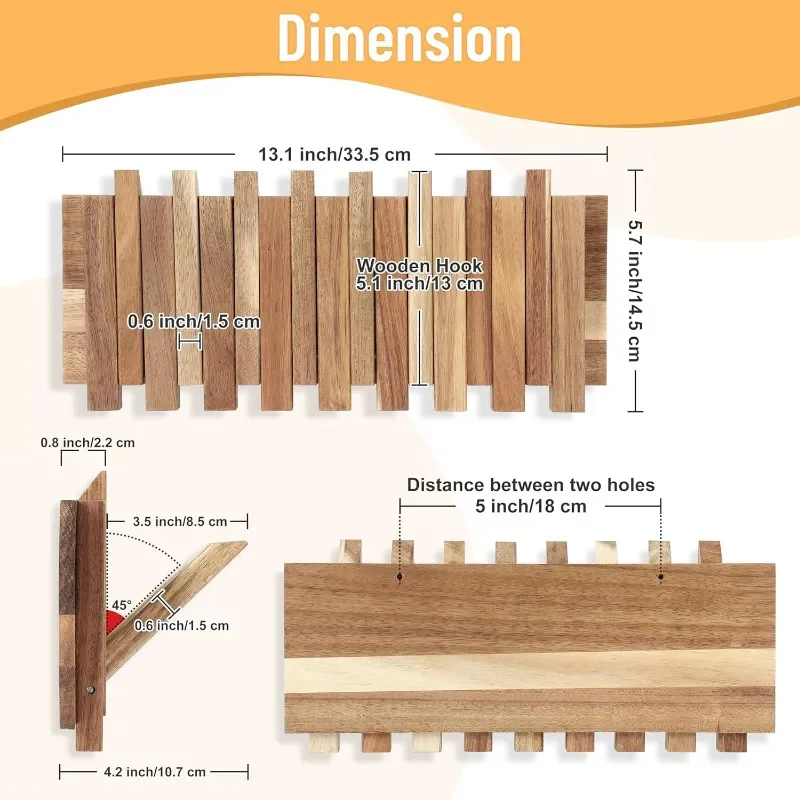 Rustic Wall-Mounted Coat Rack with 8 Flip Hooks - Image 4