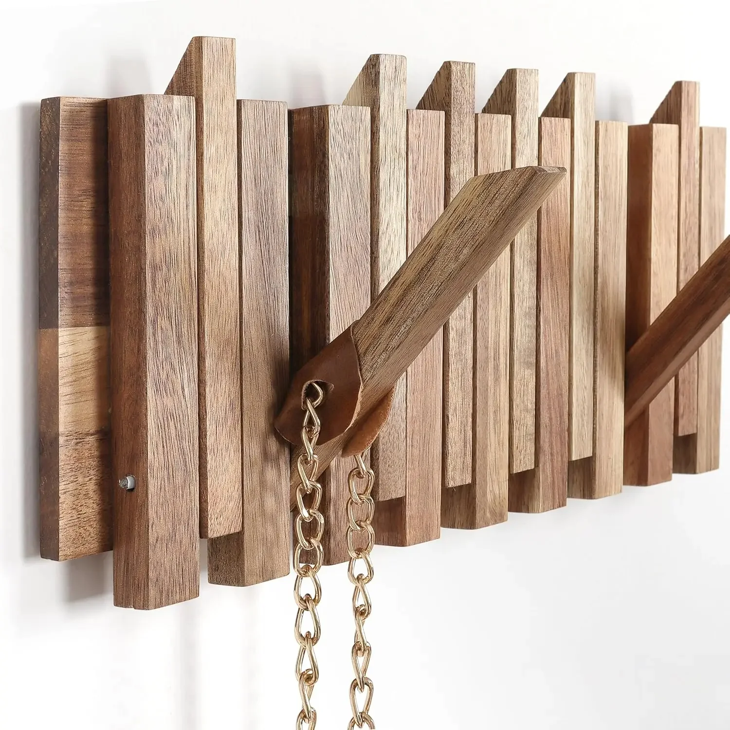 Rustic Wall-Mounted Coat Rack with 8 Flip Hooks - Image 6