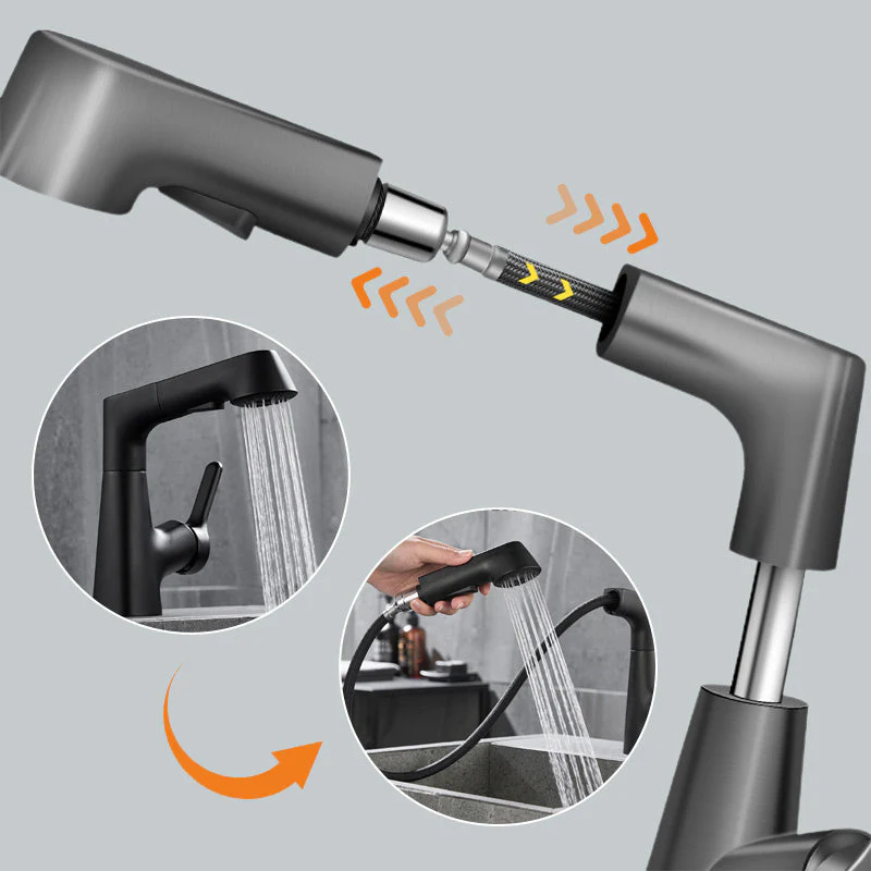 Single-Hole Basin Tap With Pull-Out Spray Head - Image 4