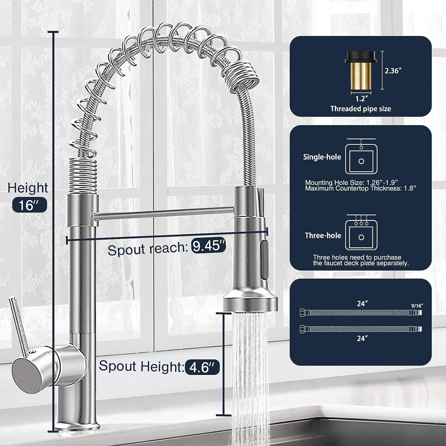 Single-Hole Spring Kitchen Faucet With Pull-Down Sprayer - Image 10