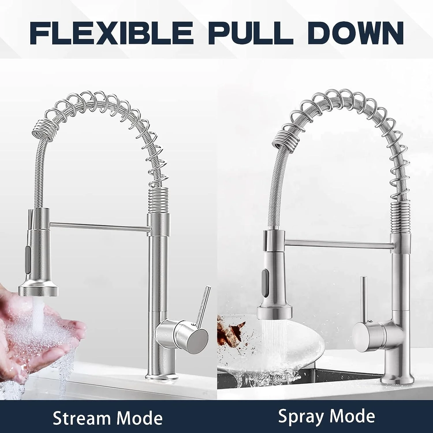 Single-Hole Spring Kitchen Faucet With Pull-Down Sprayer - Image 12