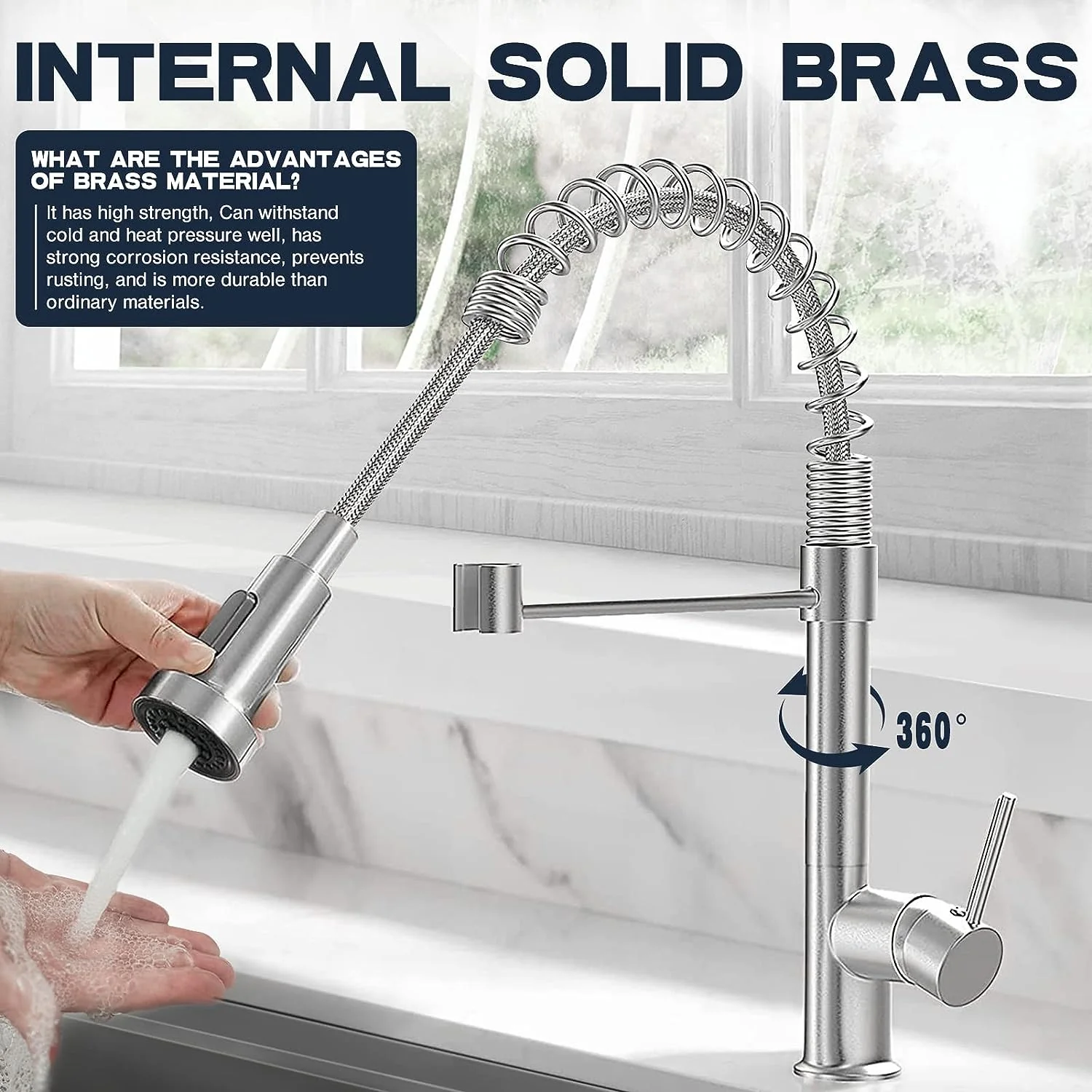 Single-Hole Spring Kitchen Faucet With Pull-Down Sprayer - Image 14
