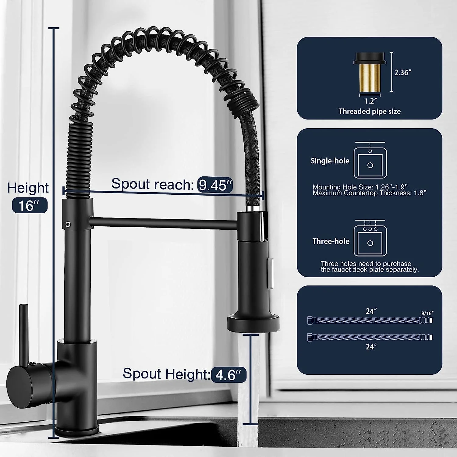 Single-Hole Spring Kitchen Faucet With Pull-Down Sprayer - Image 2