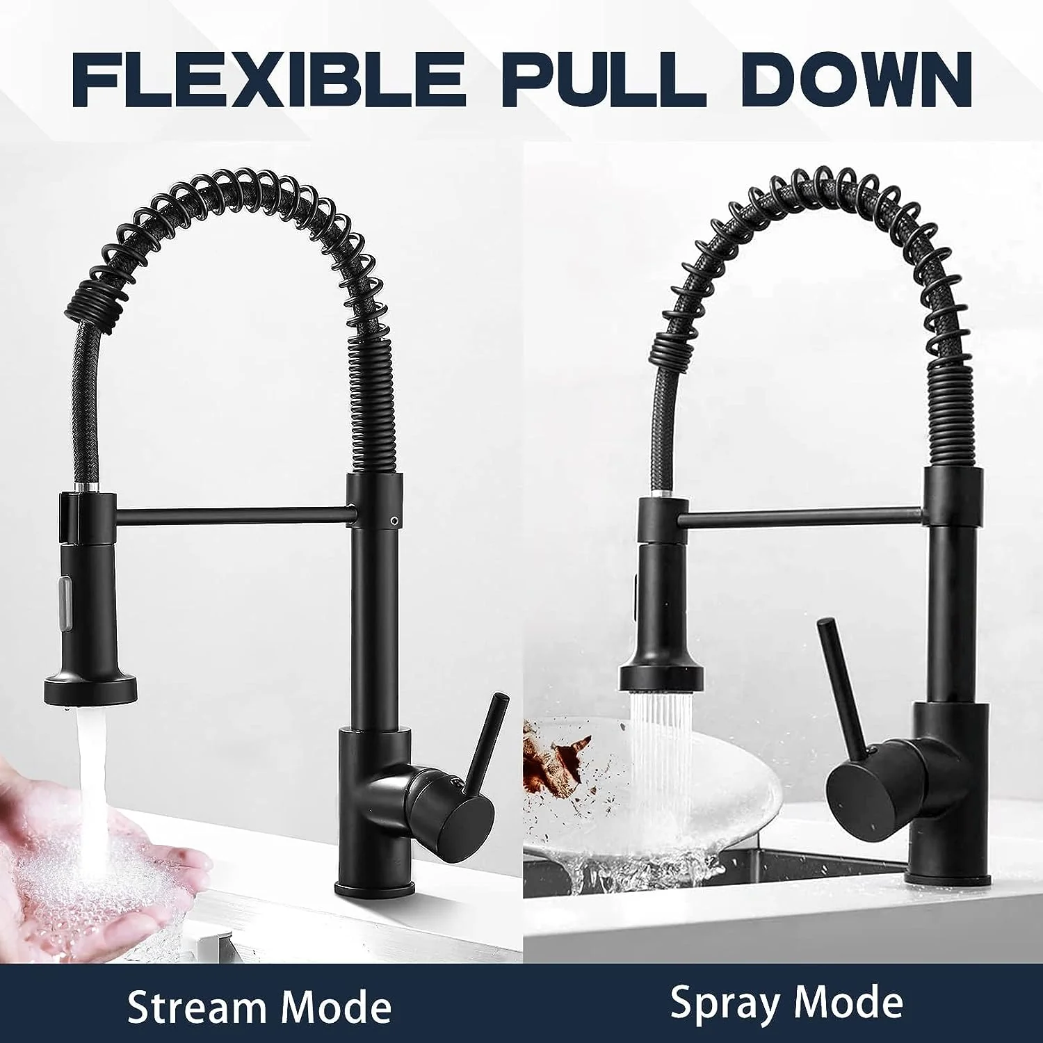 Single-Hole Spring Kitchen Faucet With Pull-Down Sprayer - Image 4