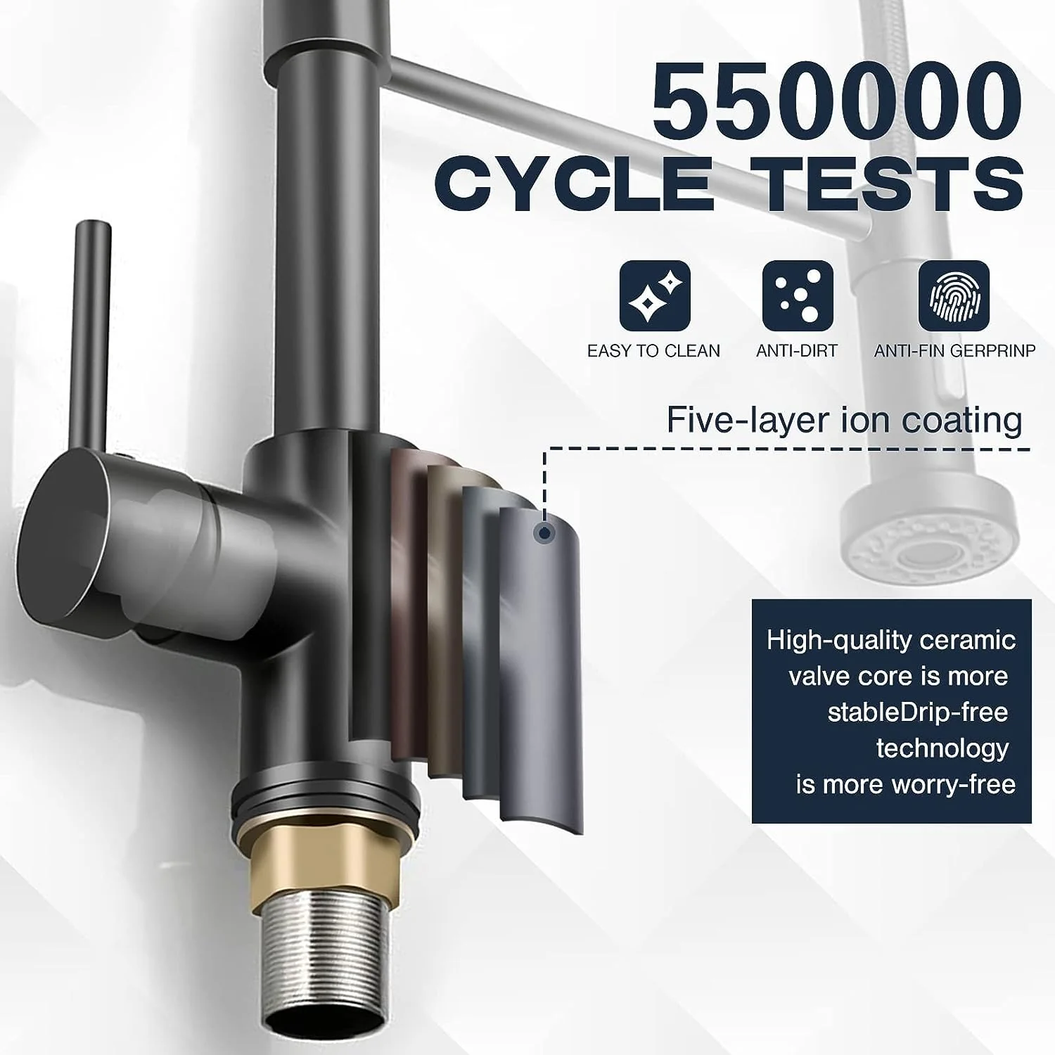 Single-Hole Spring Kitchen Faucet With Pull-Down Sprayer - Image 5