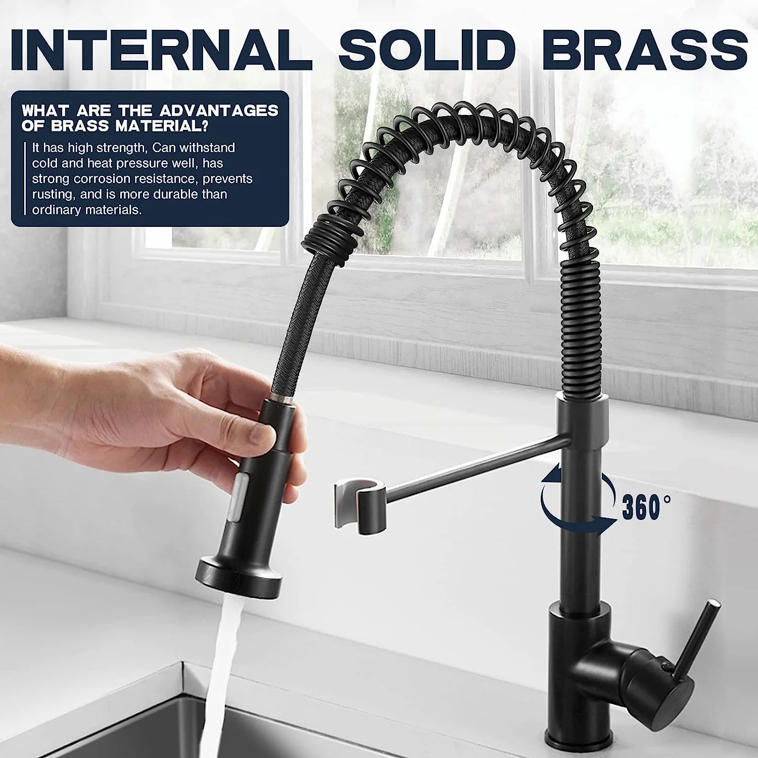 Single-Hole Spring Kitchen Faucet With Pull-Down Sprayer - Image 6