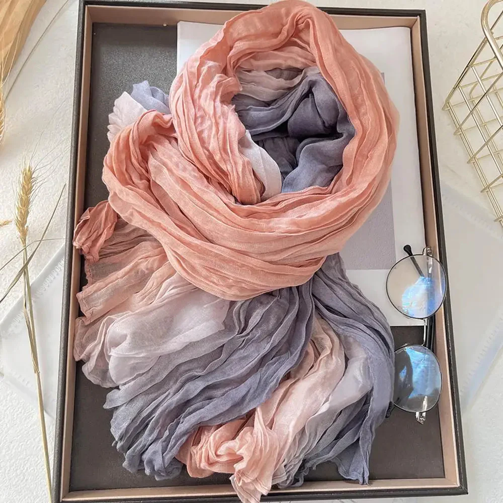 Soft Gradient Cotton Shawl Ladies Winter Scarf - Image 4