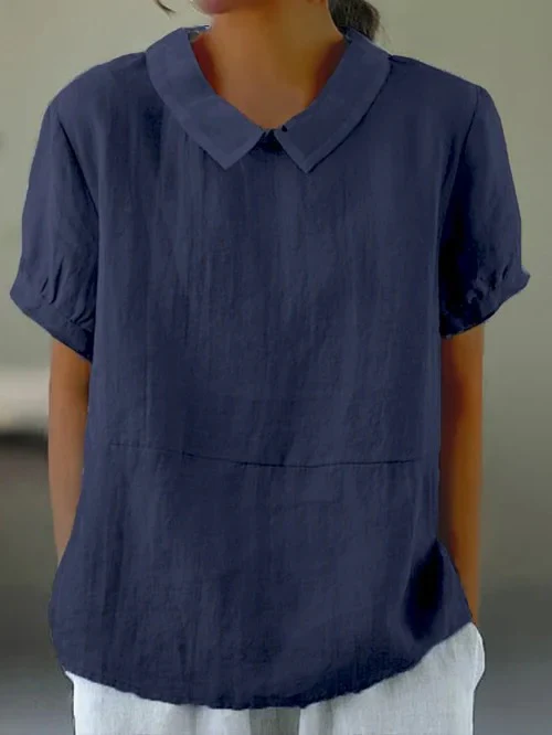 Solid Color Cotton and Linen Top - Image 4