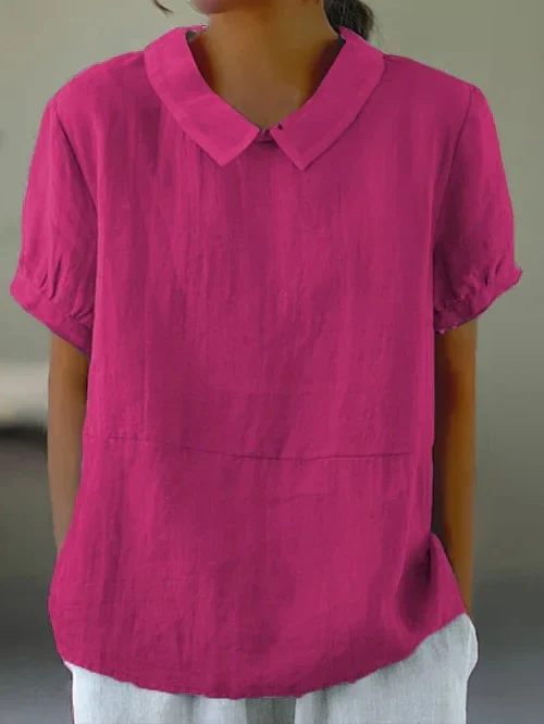 Solid Color Cotton and Linen Top - Image 6
