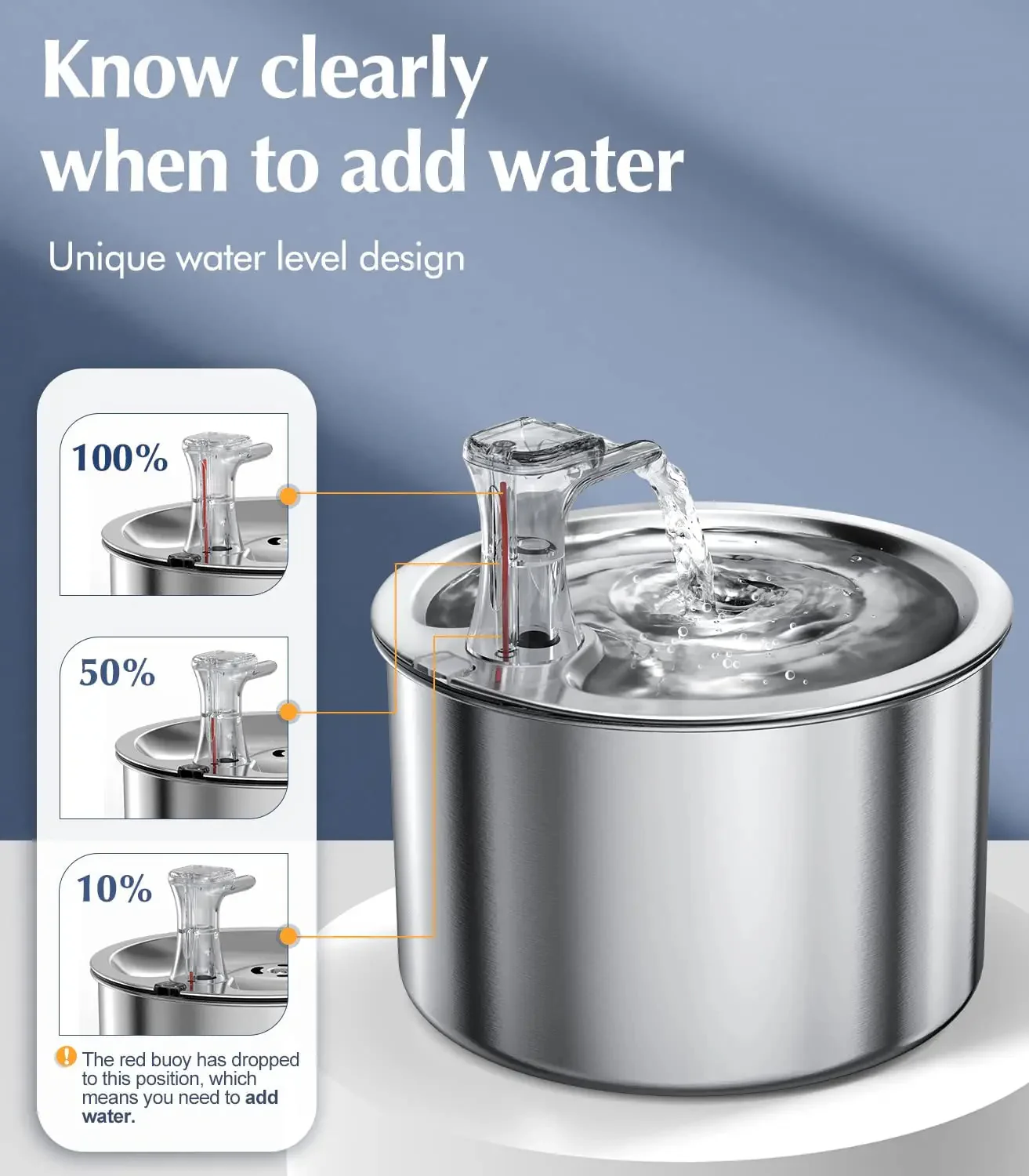 Stainless Steel Cat Water Fountain with Filter and Sensor - Image 3