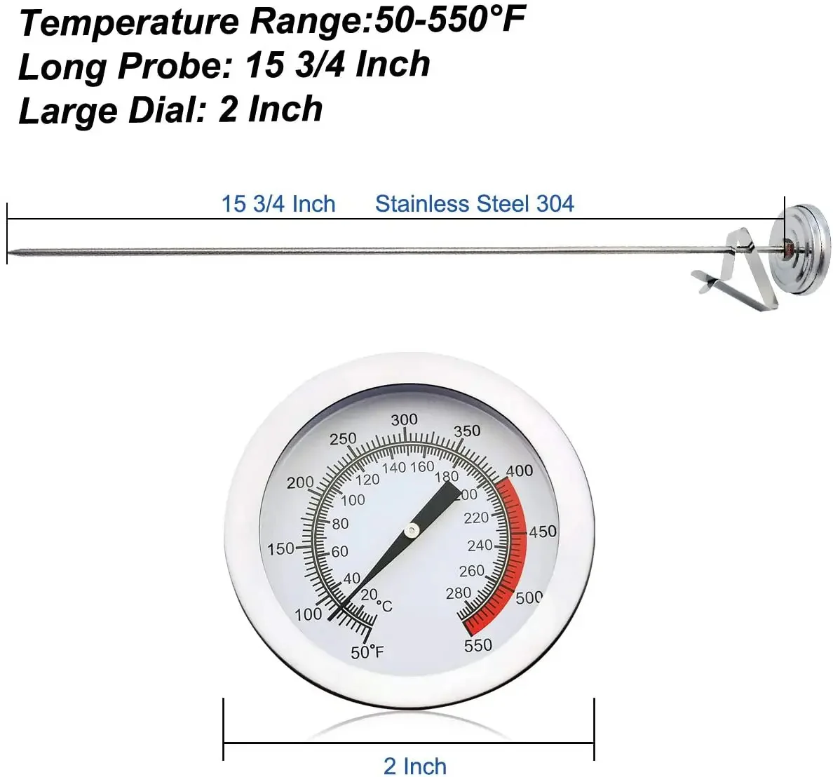 Stainless Steel Deep Fry Thermometer with Long Probe - Image 3