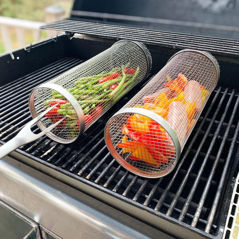 Stainless Steel Rolling BBQ Grill Basket - Image 4