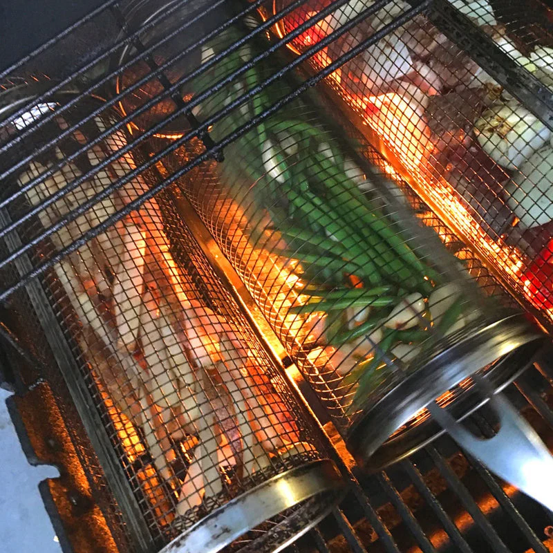 Stainless Steel Rolling BBQ Grill Basket - Image 7