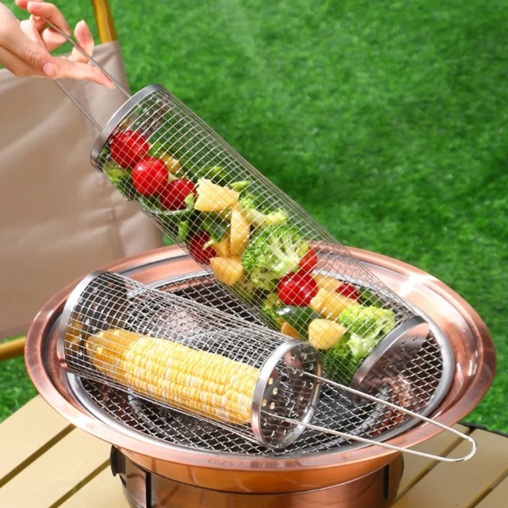 Stainless Steel Round Barbecue BBQ Grilling Basket - Image 4