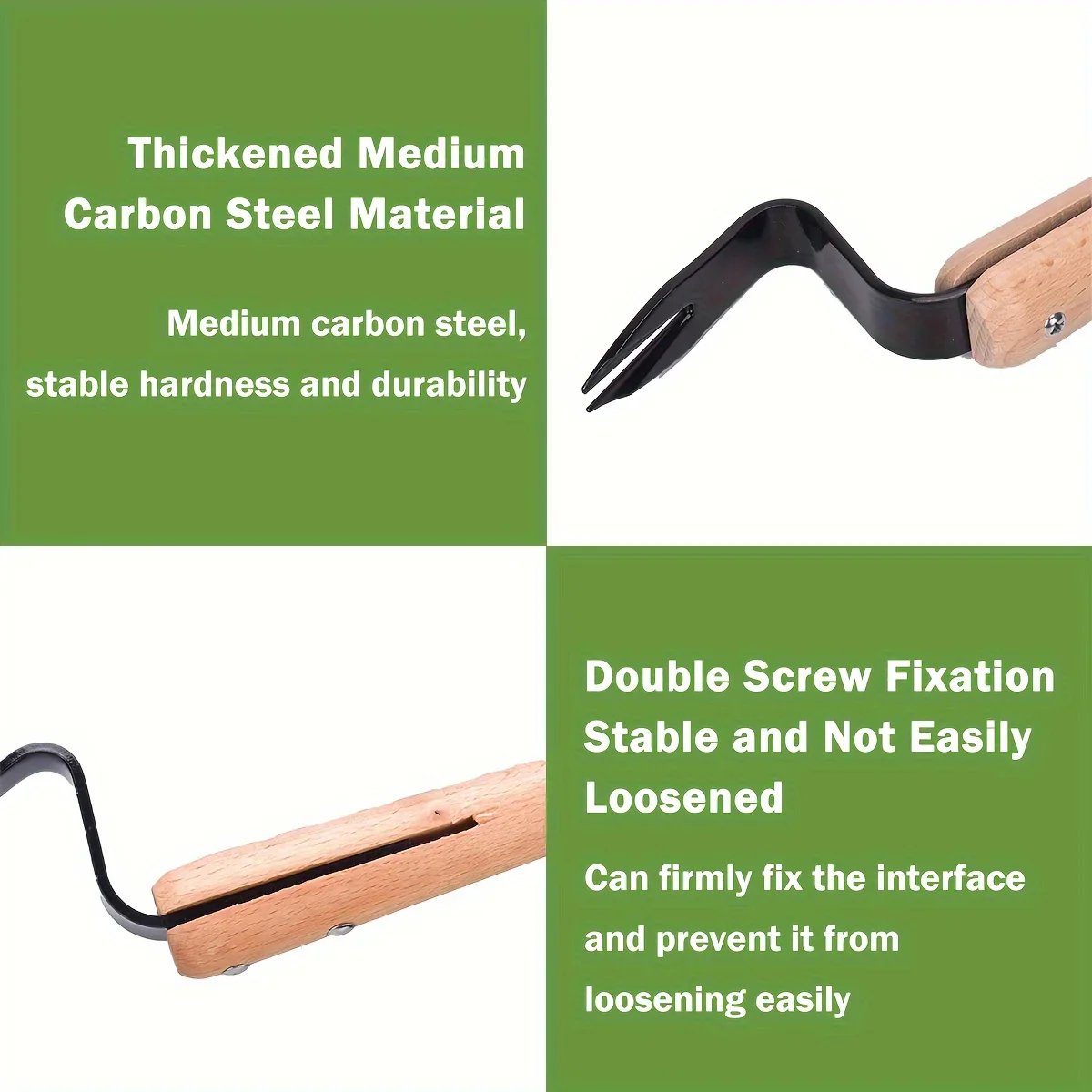 Stainless Steel Weed Puller Tool with Wooden Handle - Image 4
