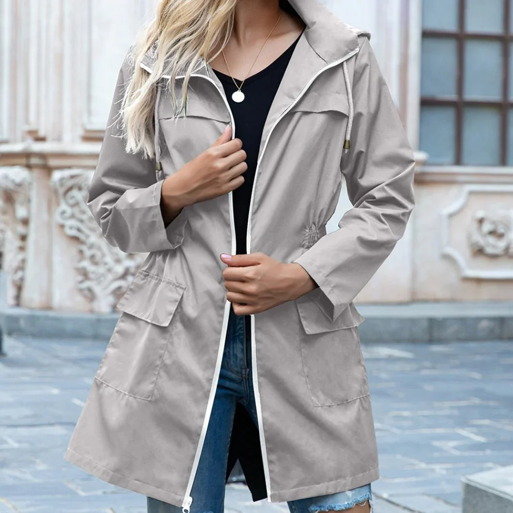 Stylish Zipper Trench Coat For Women - Image 3