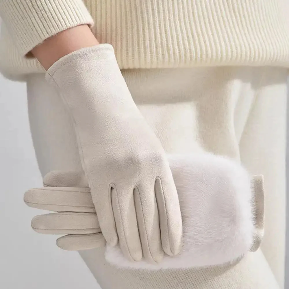 Suede Rabbit Fur Touch Screen Winter Gloves - Image 4