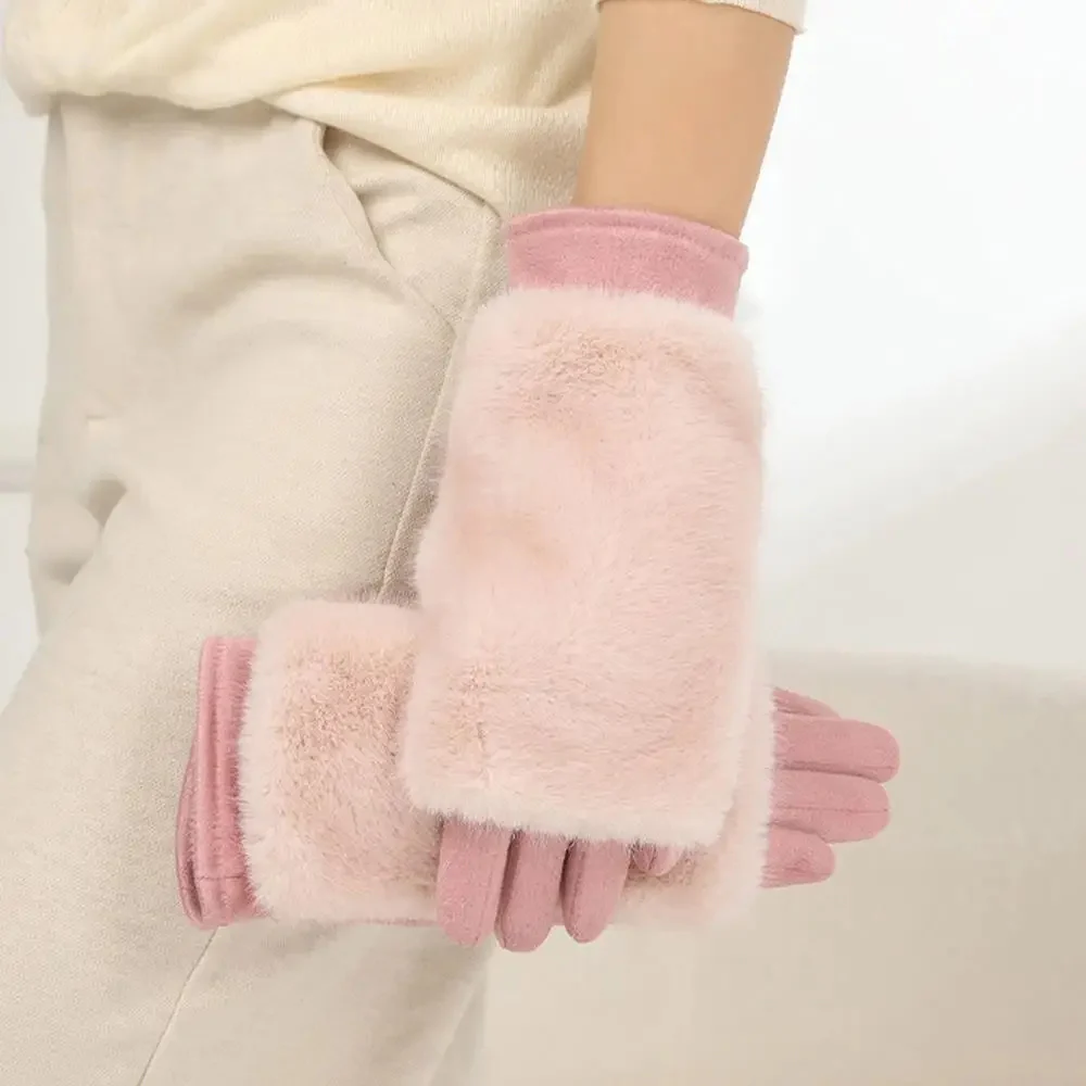 Suede Rabbit Fur Touch Screen Winter Gloves - Image 8