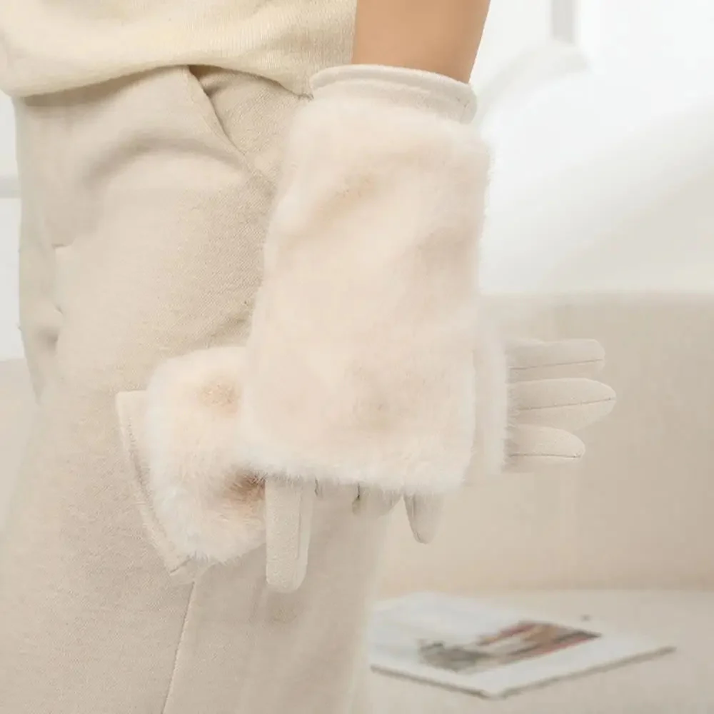 Suede Rabbit Fur Touch Screen Winter Gloves - Image 9