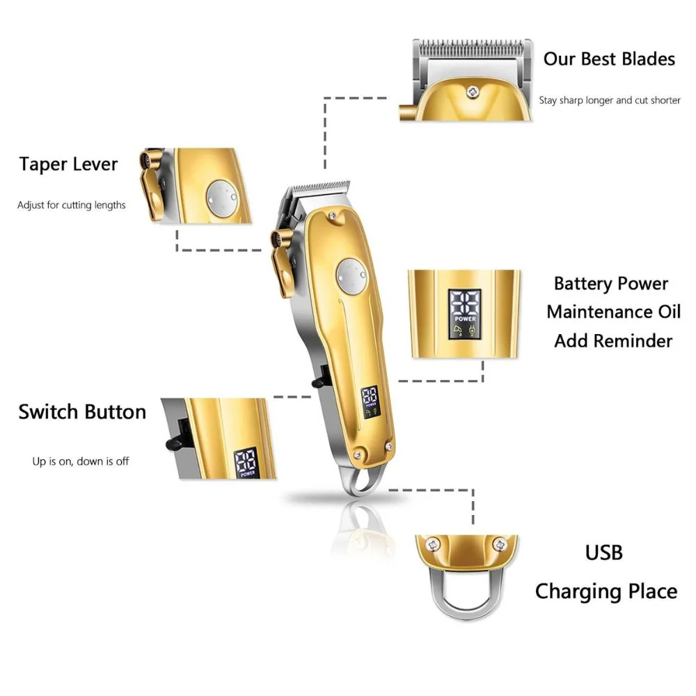 Professional Hair Clippers for men gold Set | Gold Hair Clippers Cordless - Image 2
