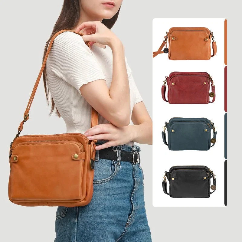 Three-Layer Crossbody Leather Shoulder Bag & Clutch - Image 10