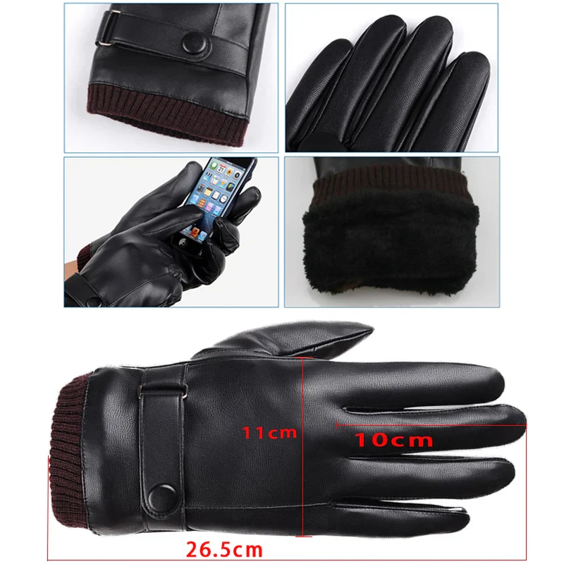Touch Screen Men's Leather Gloves for Winter - Image 2