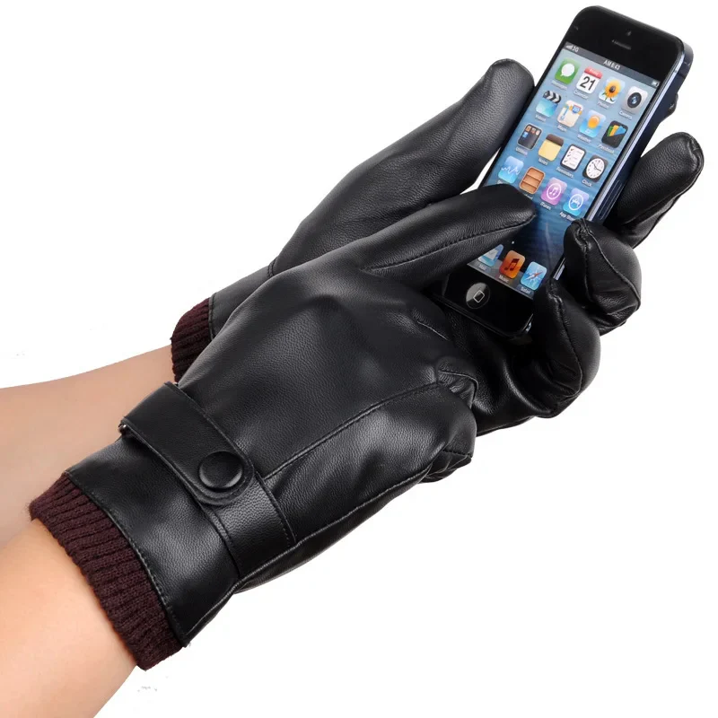 Touch Screen Men's Leather Gloves for Winter - Image 4