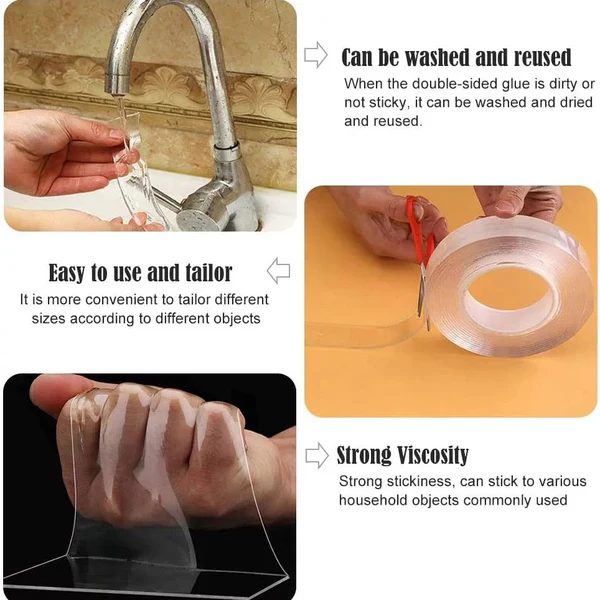 Transparent Sticky Nano Tape Double Sided Grip Reusable Home Tape Traceless Glue - Image 4