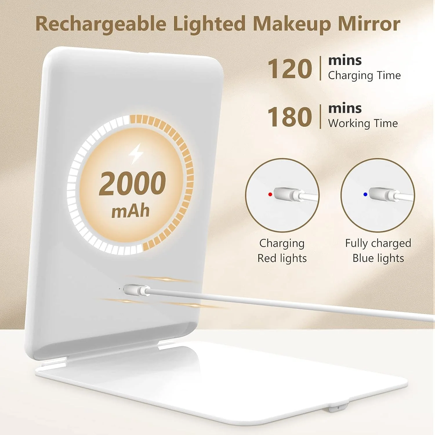 Travel Lighted Makeup Mirror With Magnification - Image 2
